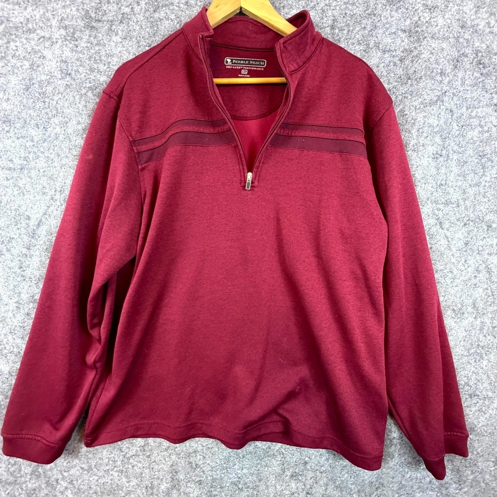 Pebble Beach Performance Sweatshirt Men XL Maroon Quarter Zip Hiking Regular Fit